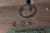 Roger Coltman spinning wheel - maker's mark