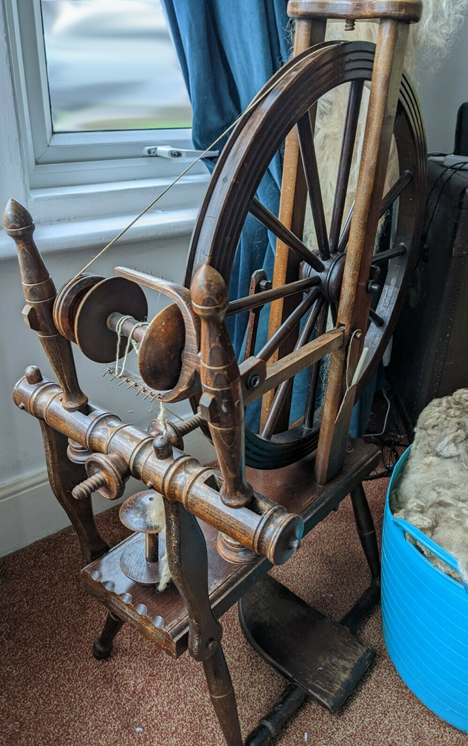 3/4 view of David Crump spinning wheel